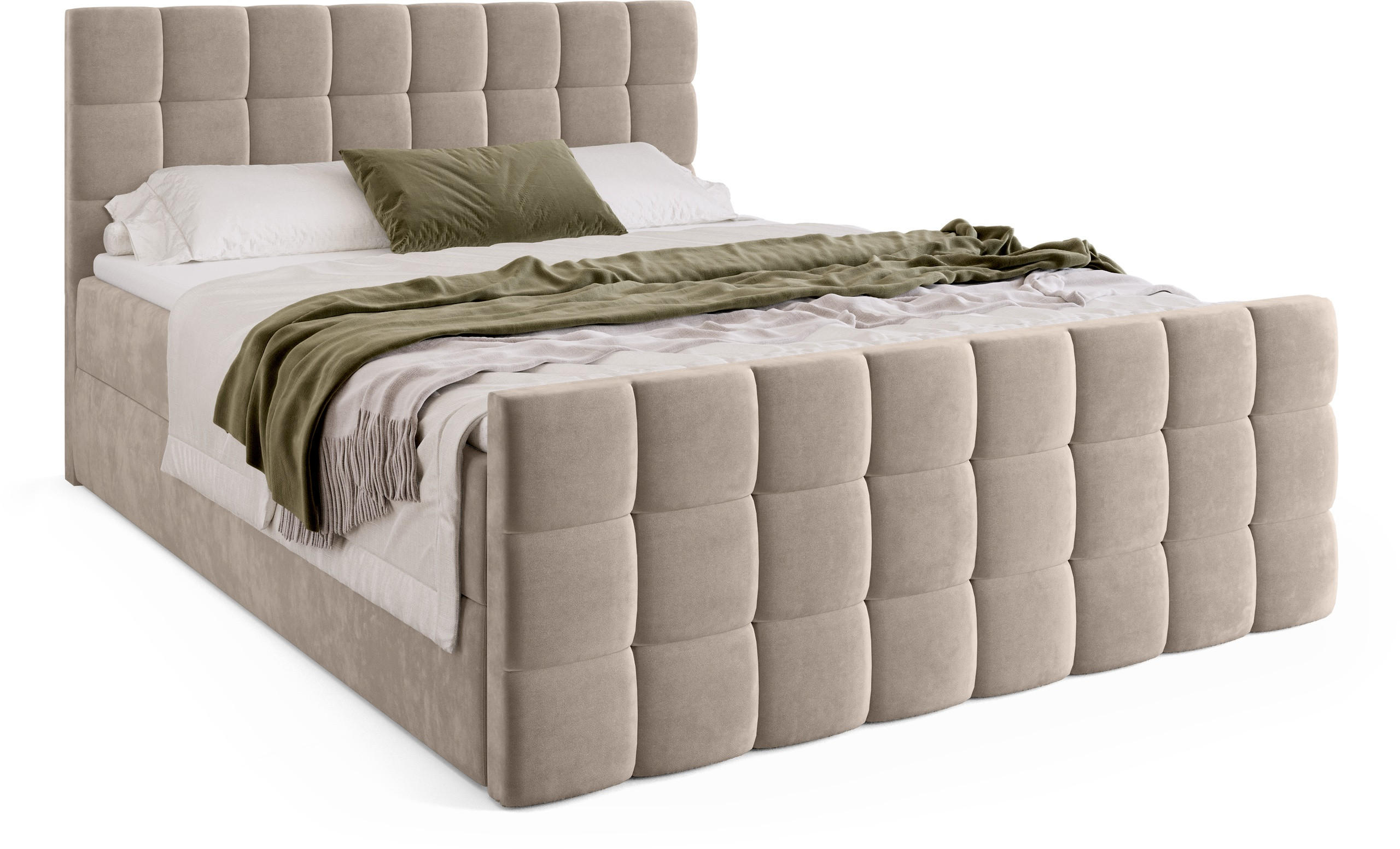 BOXBETT Dakota Duo mit Topper 140/200 Hellbeige - Creme, Holz/Textil (140/200cm) - Bromarkt
