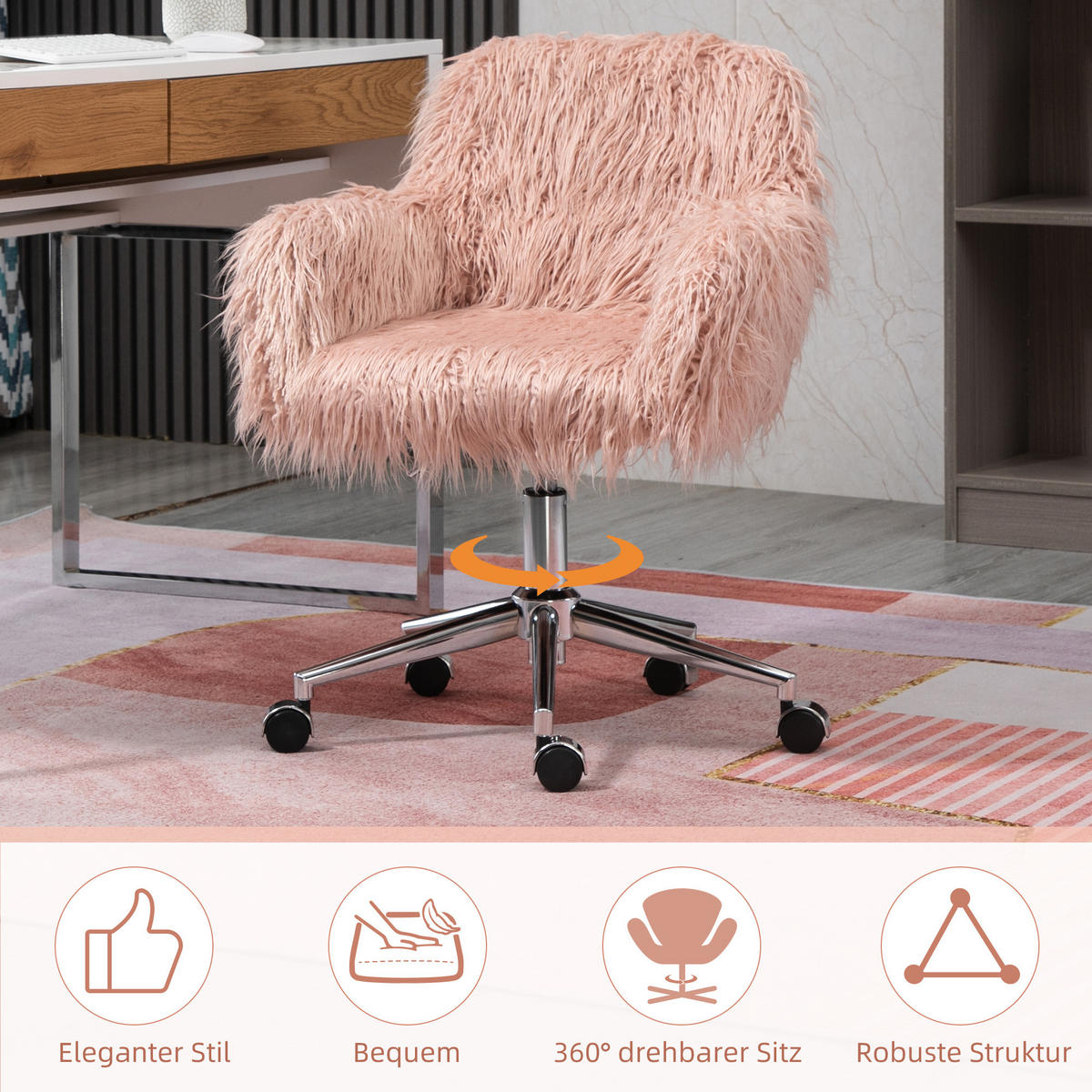 CHEFSESSEL, Schaumstoff, Rosa+Silber - Multicolor, Fell (60/85/57cm) - Vinsetto