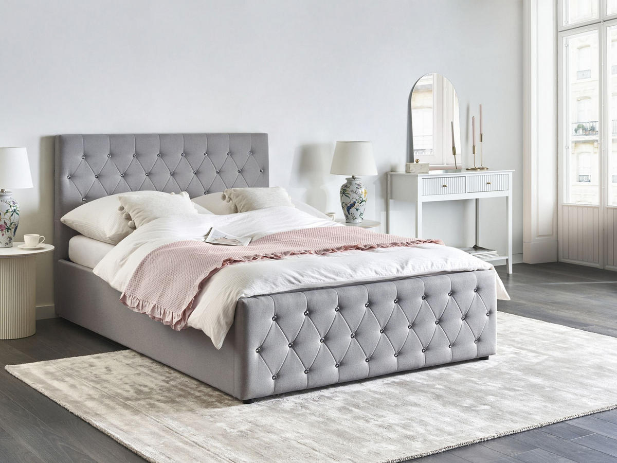 BETT mit Stauraum 140/200 cm Stoff Hellgrau Amiens - Hellgrau, Textil (140/200cm) - Beliani