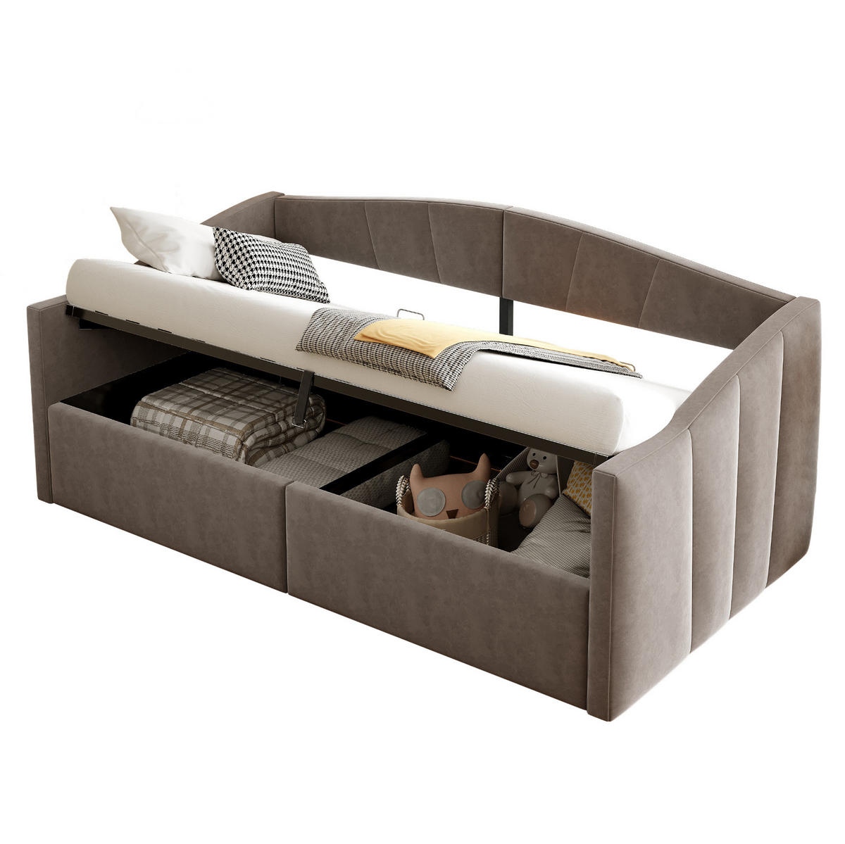 POLSTERBETT 90/200 cm Grau mit hydraulischer Lagerung und Lattenrost - Grau, Textil (90/200cm) - OKWISH