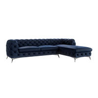 ECKSOFA Chesterfield Laura Marineblau Samt - Silberfarben/Dunkelblau, Holz/Textil (305/200cm) - S-Style Möbel