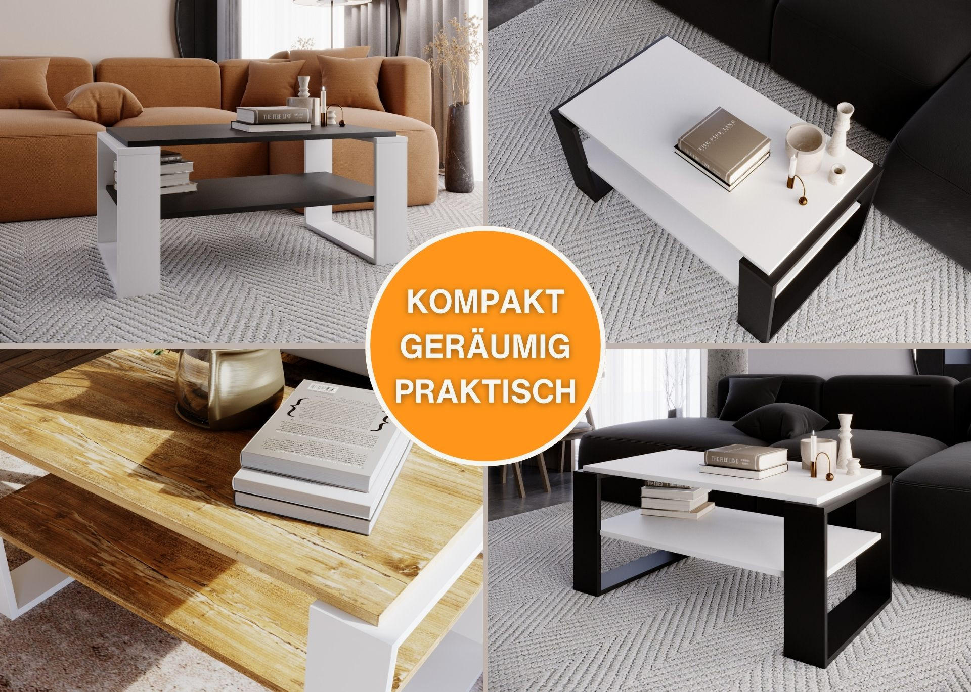 COUCHTISCH Kaja96 96/42/53,8 - Schwarz/Weiß, Holzwerkstoff (54/96/42cm) - RAUMHIRSCH FURNITURE