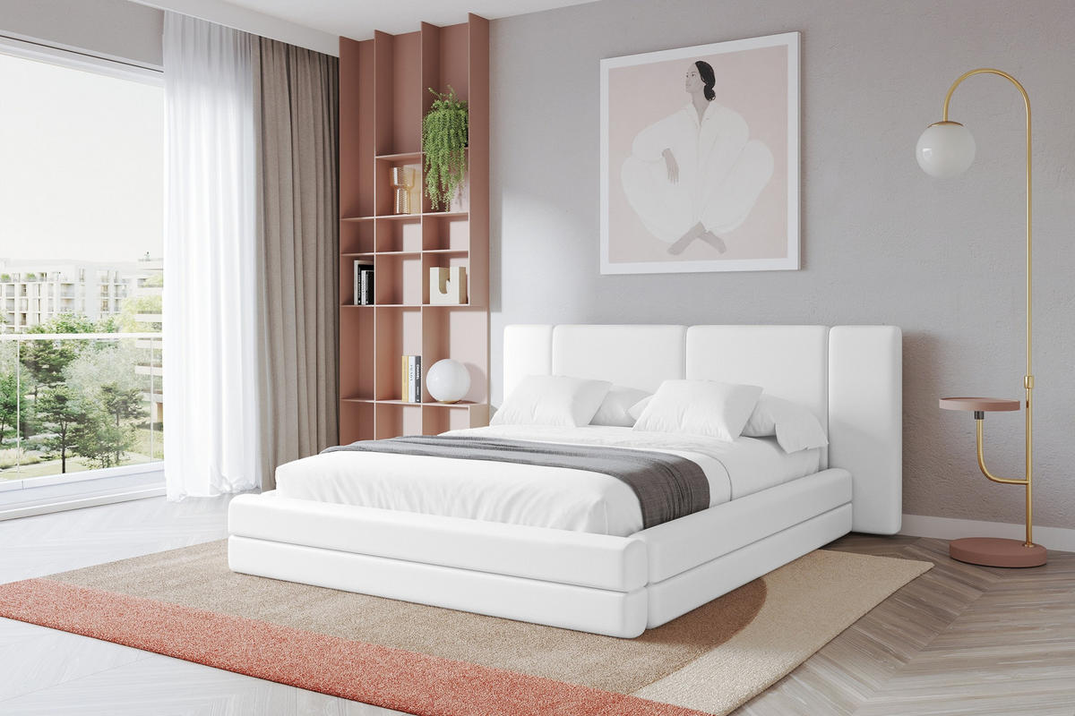 POLSTERBETT mit Bettkasten und Lattenrost, Bett mit Matratze H3/H4 - TEVO 180x200 Weiß - Weiß Hochglanz, Holzwerkstoff/Textil (180/200cm) - ALTDECOR