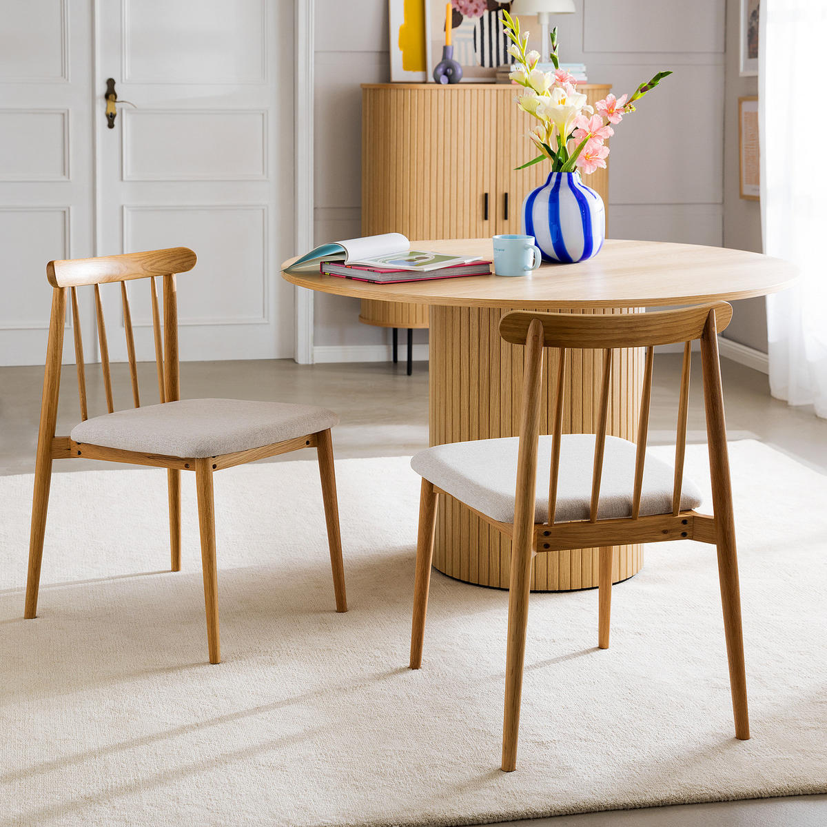 POLSTERSTUHL - 2er-Set - Eichefarben, Holz (48/77/53cm) - home24