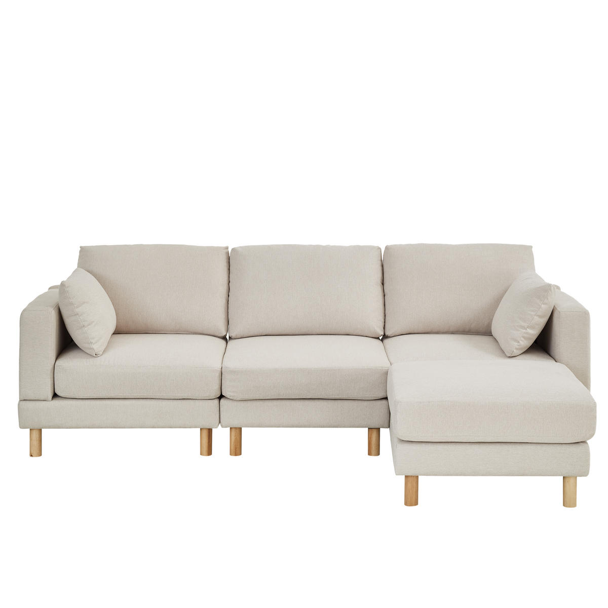 ECKSOFA 3-Sitzer Polyester Beige mit Hocker und Kissen - Beige, Holzwerkstoff/Textil (235/152cm) - WISHDOR