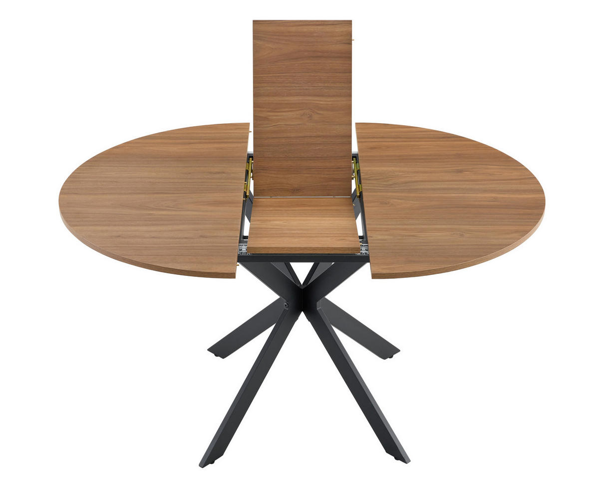 ESSTISCH aus MDF und Metall 137x137x76 cm Schwarz/Walnussfarben ausziehbar mit runder Tischplatte und stabilem Dreibein-Gestell - Walnussfarben, Metall (137/137/76cm) - Modfu