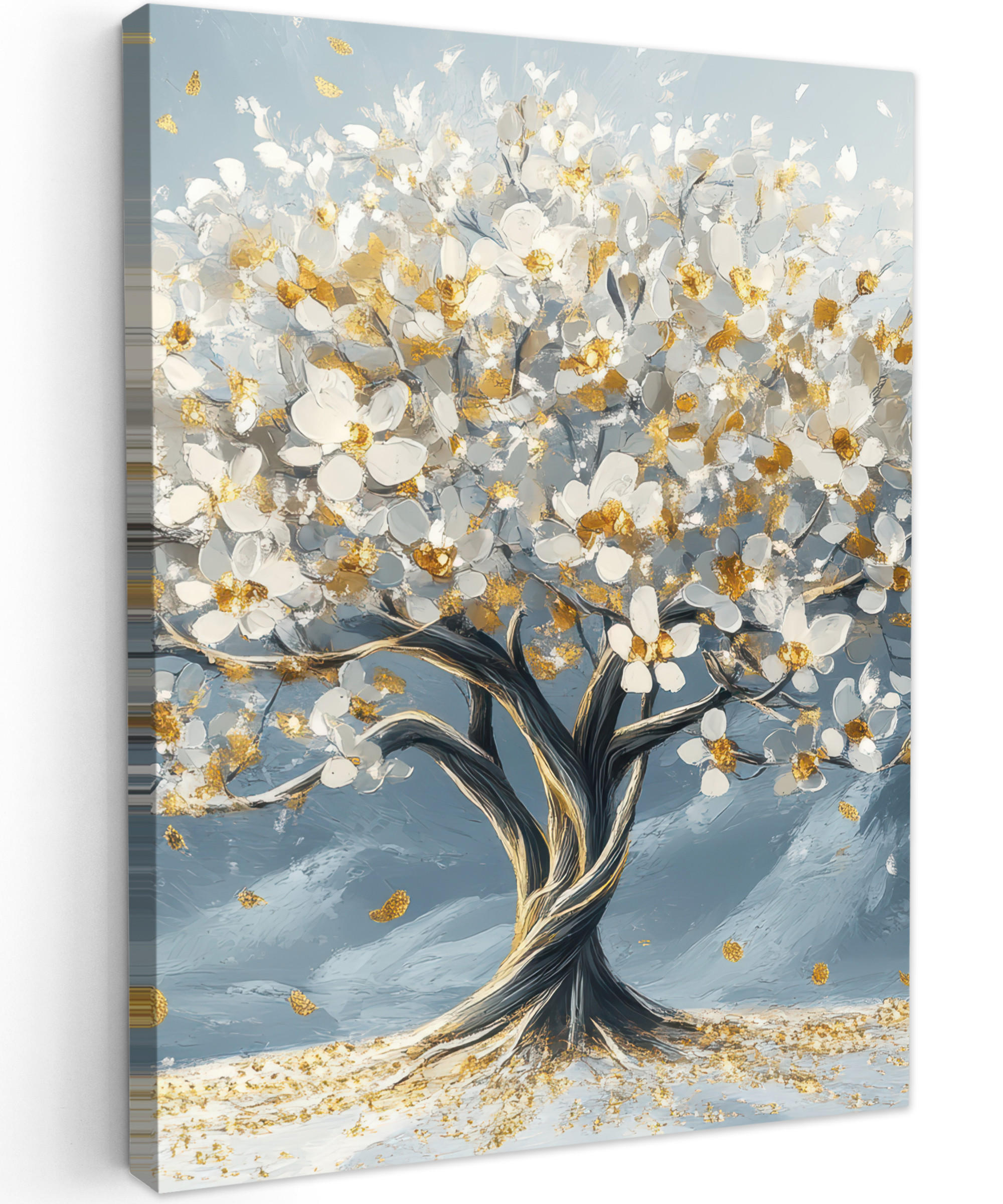 MuchoWow OBRAZ NA PLÁTNĚ Strom - Zima - Strom života - Moderní - Zlatý 60x80 cm