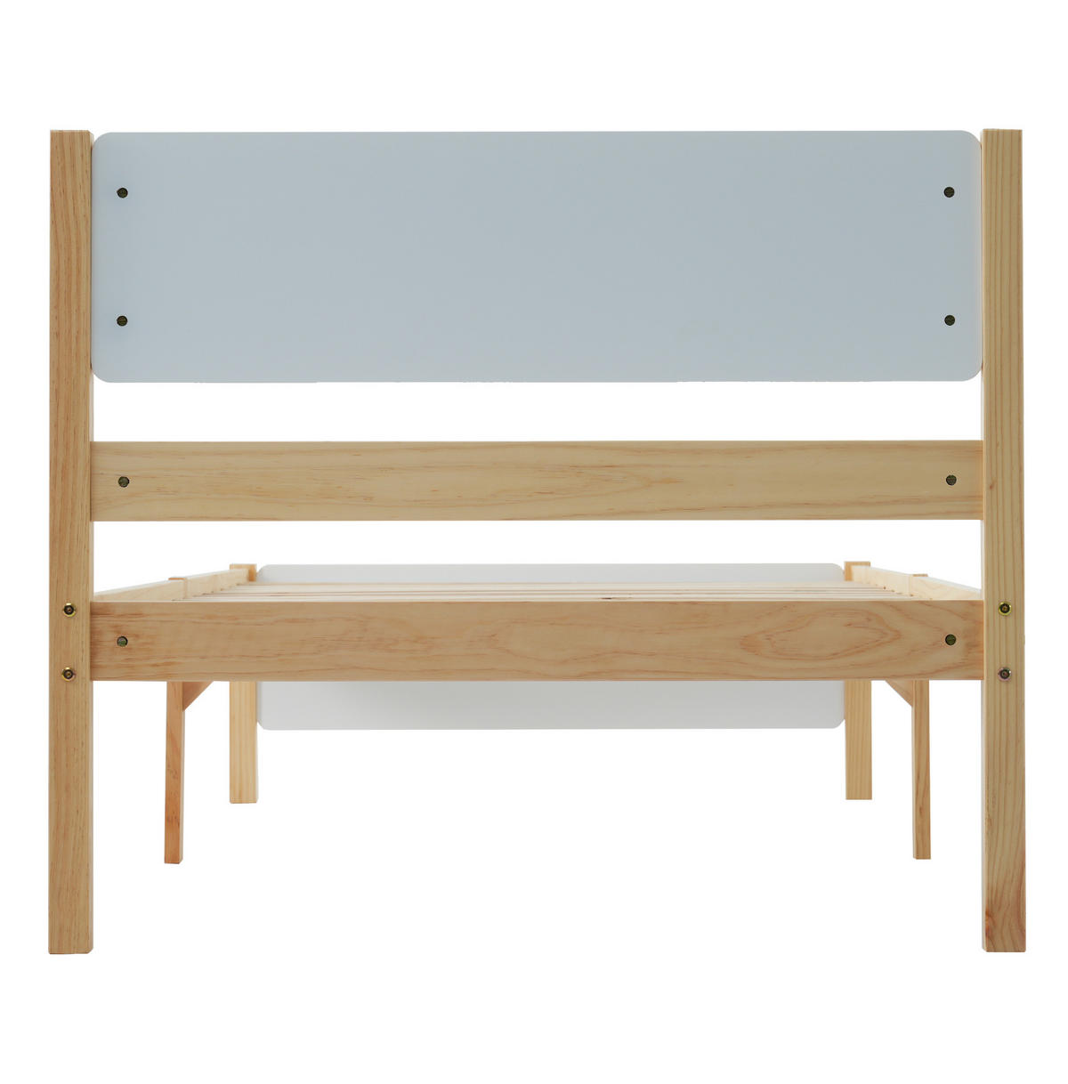 EINZELBETT aus Kiefer und MDF 90x200 cm Weiß/Natur mit 15 Lattenrosten und stabilen Mittelfüßen - Naturfarben, Holz (140/200cm) - Modfu