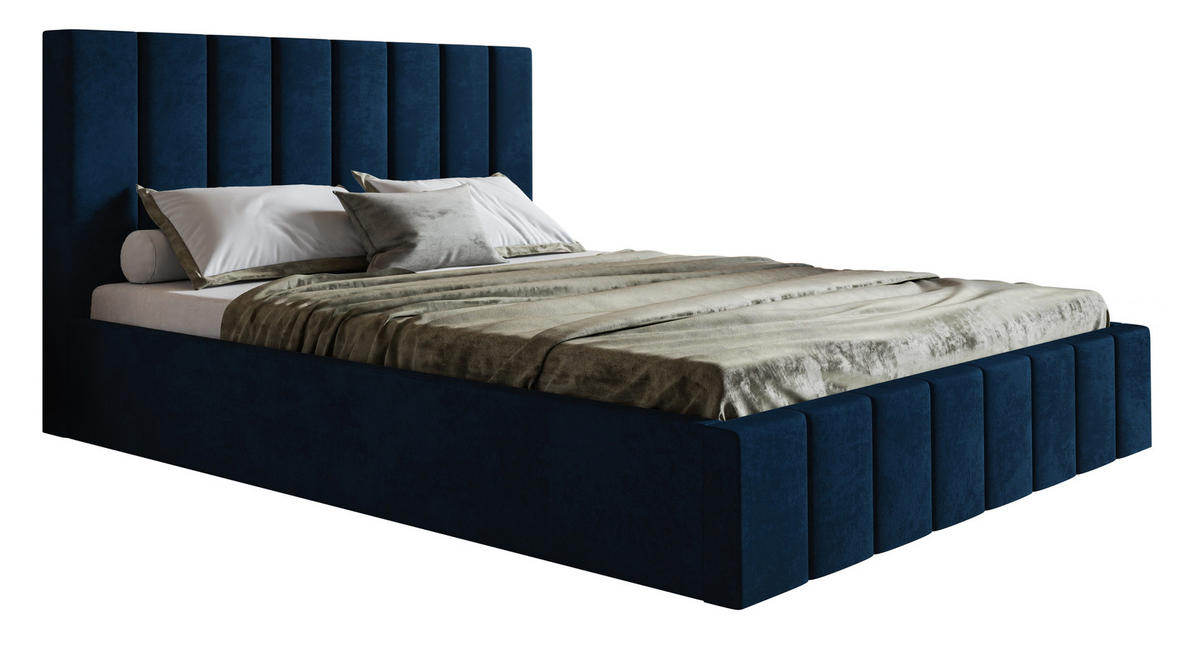 POLSTERBETT 180x200 Moris mit Kopfteil, Bettkasten Lattenrost, Blau - Blau, Holz/Textil (180/200cm) - Emporius