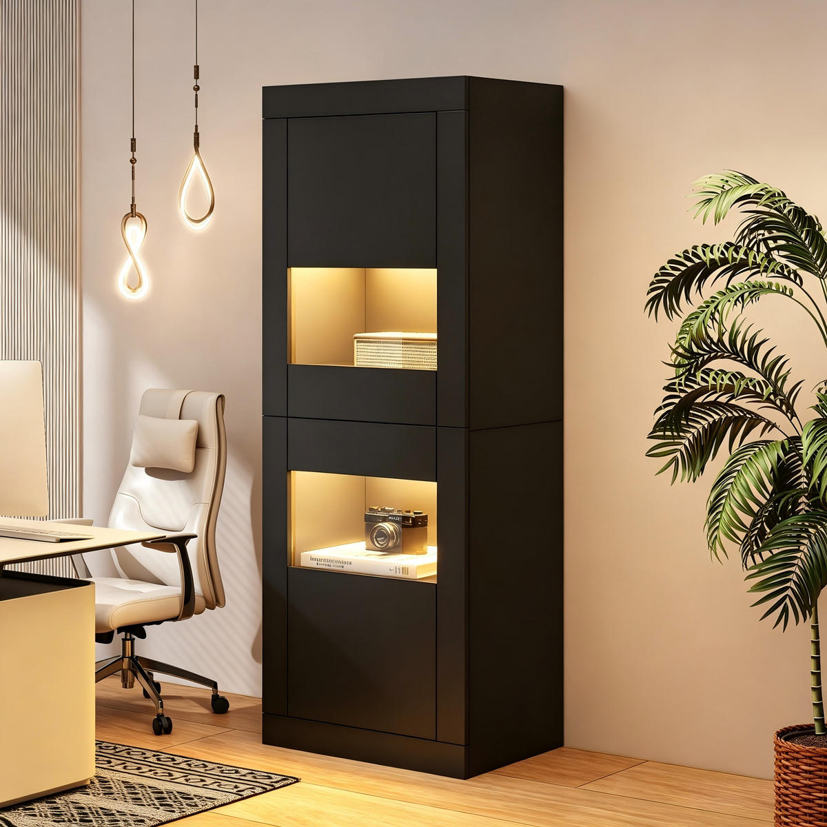 VITRINE DE-37762 mit LED-Beleuchtung und Glasböden Schwarz - Schwarz, Holzwerkstoff (61/162/42cm) - ComfortXL