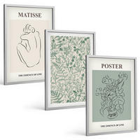 BILDER SET 3er Set - 40x60 cm Silberner Rahmen - Linien, Pflanzenmuster, Minimalismus - Silberfarben, Kunststoff (40/60cm) - TULUP