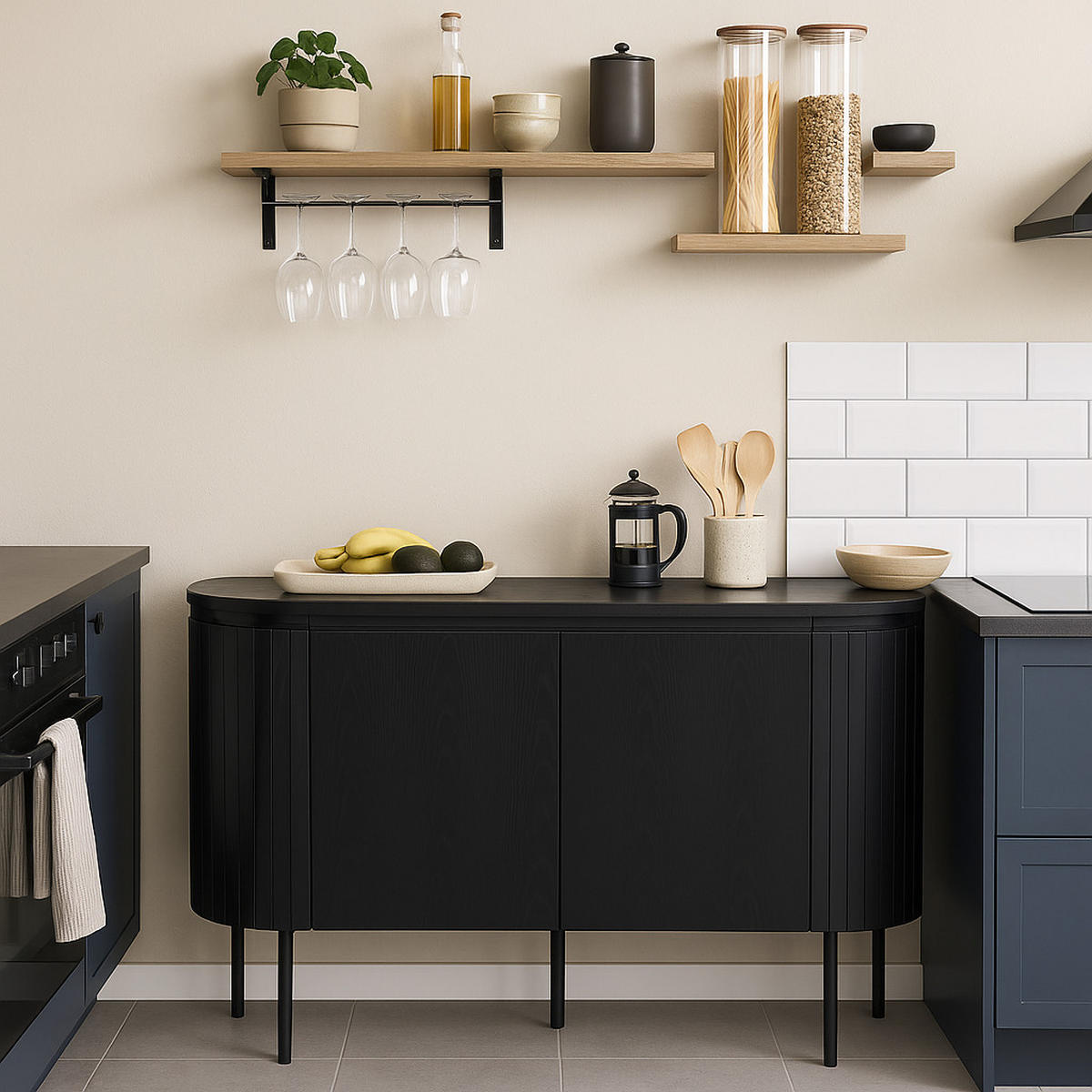 SIDEBOARD mit praktischem Stauraum - Schwarz, Holzwerkstoff (145/78/43cm) - Urban Meuble