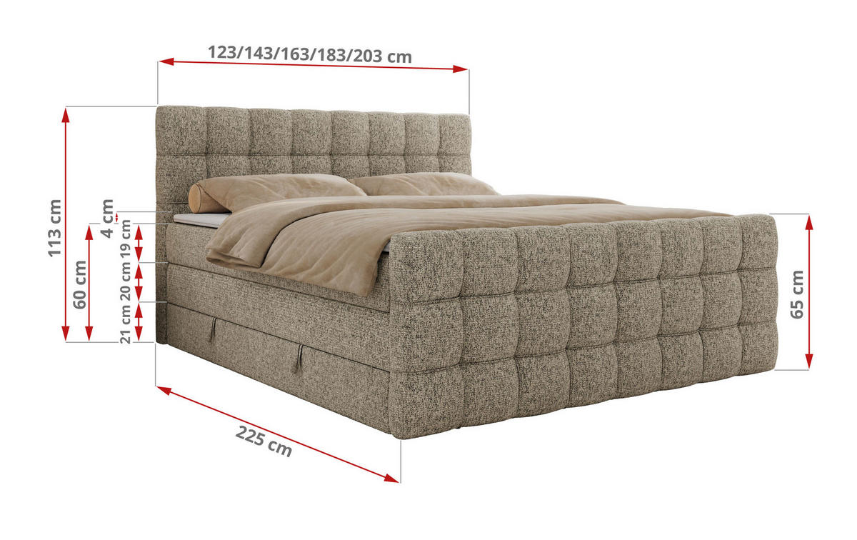 BOXSPRINGBETT ALTIVO KING DUO 160/200 - Dunkelbeige Strukture - H4 - Taupe, Textil (160/200cm) - MKS