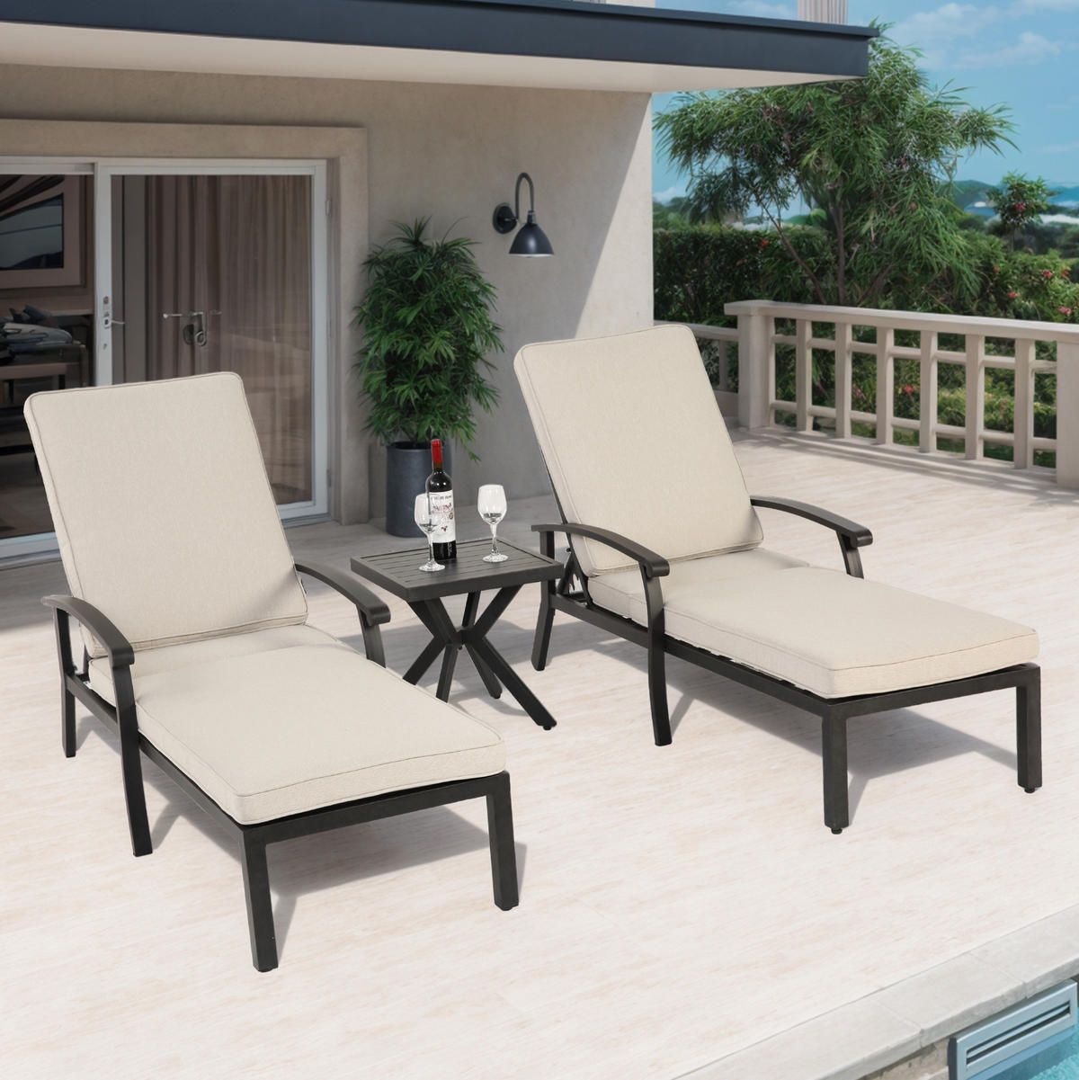 GARTENLIEGE 204/58/100 cm beige aus Aluminium mit Kissen - Beige, Metall (58/100/204cm) - OKWISH