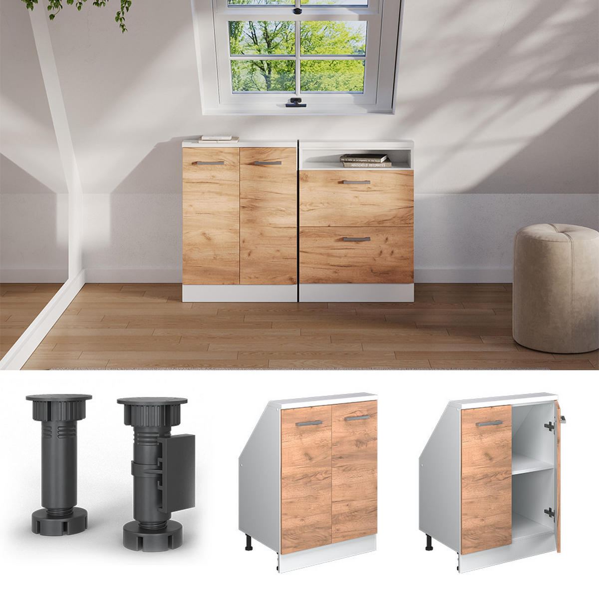 ŠIKMÁ SKŘÍŇ Rion Zlatá síla dub/bílá - bílá/medově dubová, kompozitní dřevo (60/81.6/46cm) - Vicco