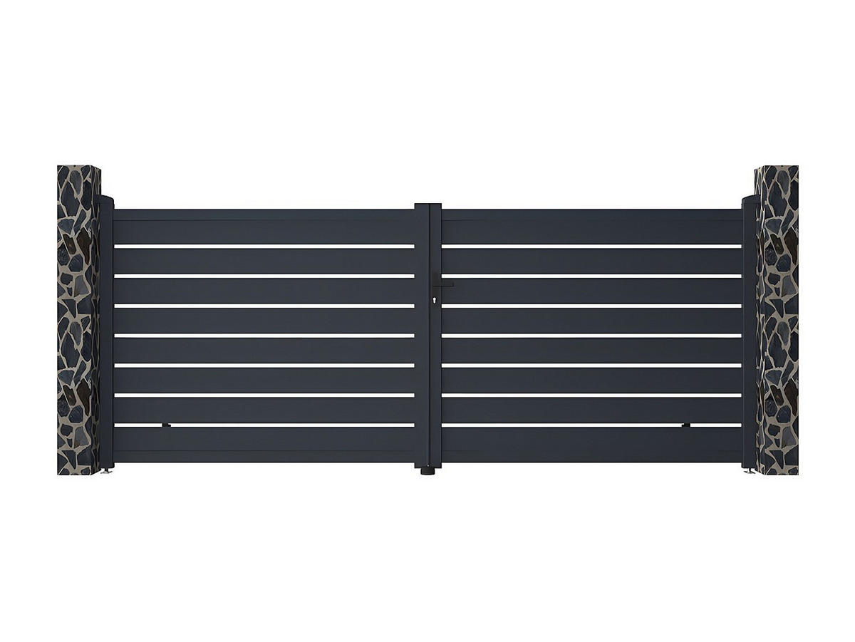 FLÜGELTOR - 392cm x 4.6cm - Aluminium - anthrazitgrau - PRIMO - Anthrazit, Metall (392/161cm) - Vente-Unique