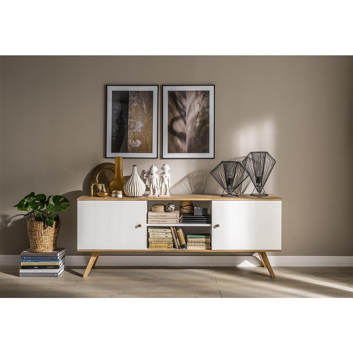 LOWBOARD mit 2 Türen und einer offenen Nische mit Regalen in der Mitte L179,5 cm - NATURE - Weiß, Holzwerkstoff (40/72/179.5cm) - Calicosy