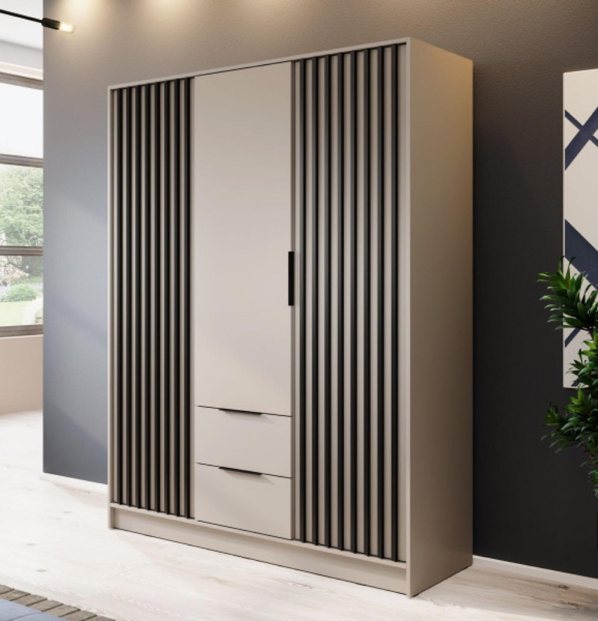 SCHRANK Kaschmir KELLY Dreitürig Mit Lamellen 155 cm - Kaschmir, Holzwerkstoff (155/200/51cm) - Sepro Meble