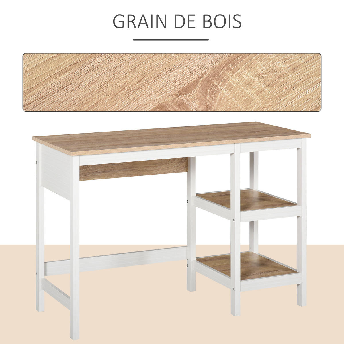 SCHREIBTISCH Eiche-Optik und Weiß mit 2 Regalfächern 110/48/76 cm - Beige, Holz (48/110/76cm) - PANGIVO