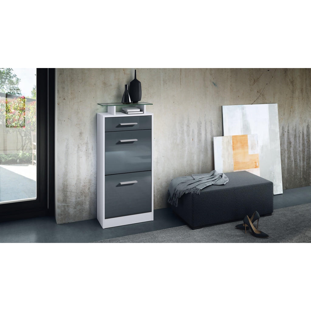 Thumbnail - Vladon Schuhschrank, Grau, Holzwerkstoff, 46x104x23 cm, Garderobe, Schuhaufbewahrung, Schuhschränke