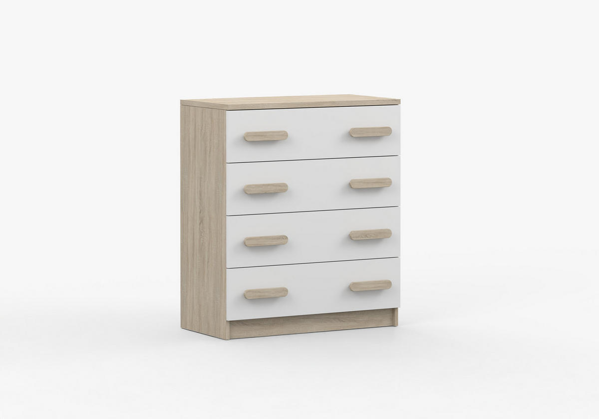 JUGENDZIMMER Elora in Eiche und Weiß – 4-teiliges Set mit Schreibtisch, Kommode, Wandregal und Schrank – Grifffarbe Sonoma Eiche - Braun, Holzwerkstoff (80/200/120cm)