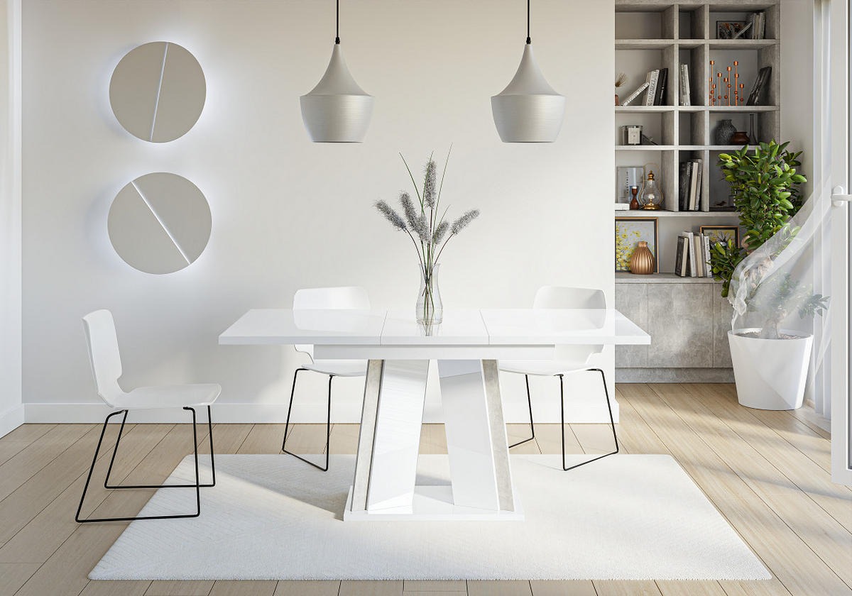 ESSTISCH Ausziehbar 120 - 160 cm Weiß Hochglanz und Grau Betonoptik - Weiß Hochglanz/Grau, Holzwerkstoff (120/80/75cm) - PROSPERO