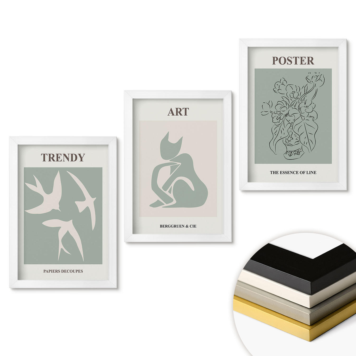 WANDBILDER 3er-Set - 20x30 cm Weißer Rahmen - Matisses stilvolle Illustrationen - Weiß, Kunststoff (20/30cm) - ArtPrintCave