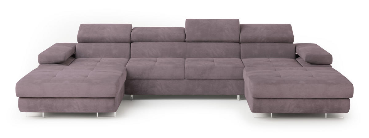 WOHNLANDSCHAFT LYKKE Lila Velours-Stoff mit Schlaffunktion - Lila, Holz (353/90/202cm) - MASSENO