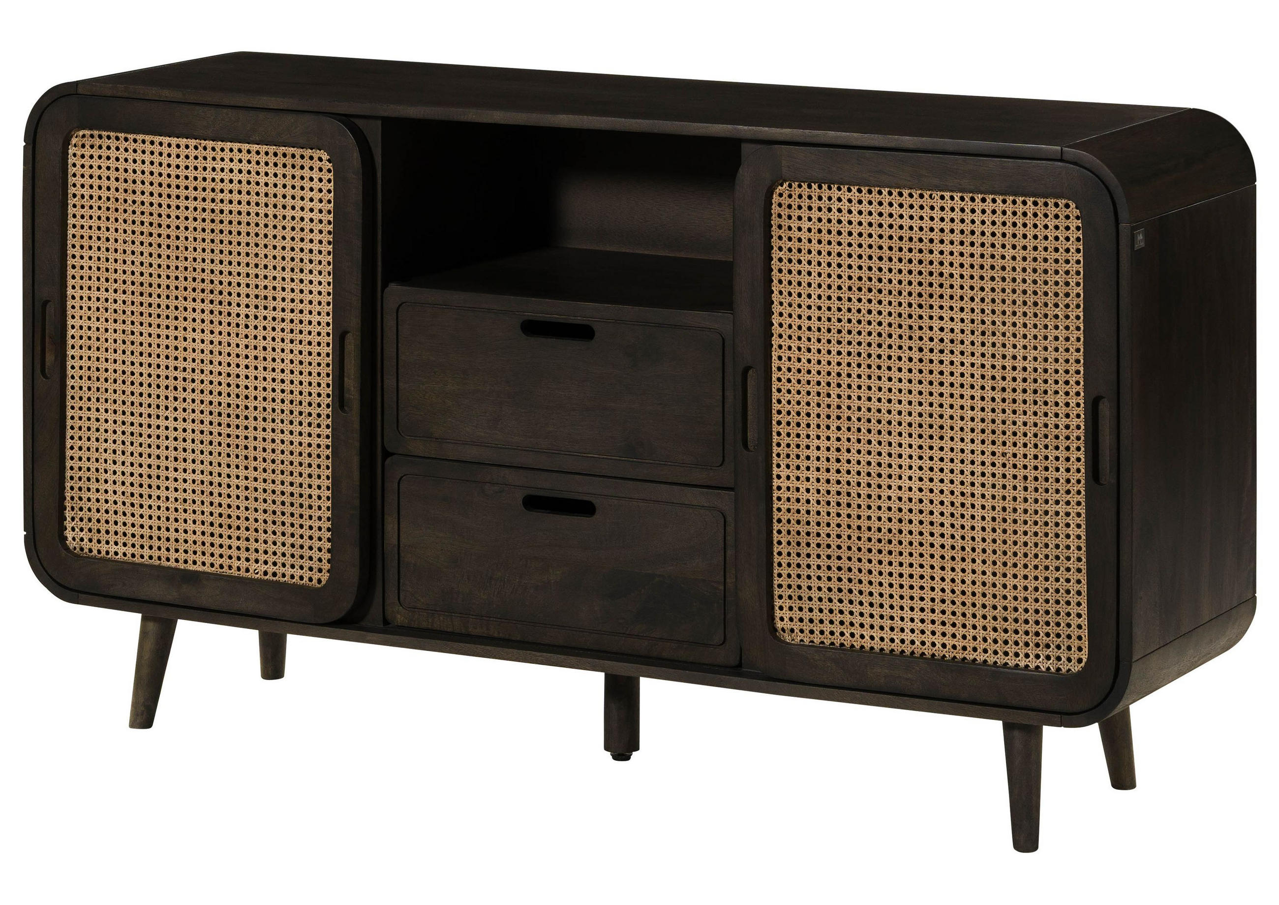 SIDEBOARD Mango 150x40x80 dunkelgrau lackiert VALENCIA #218 - Grau, Holz (150/80/40cm) - Massivmoebel24