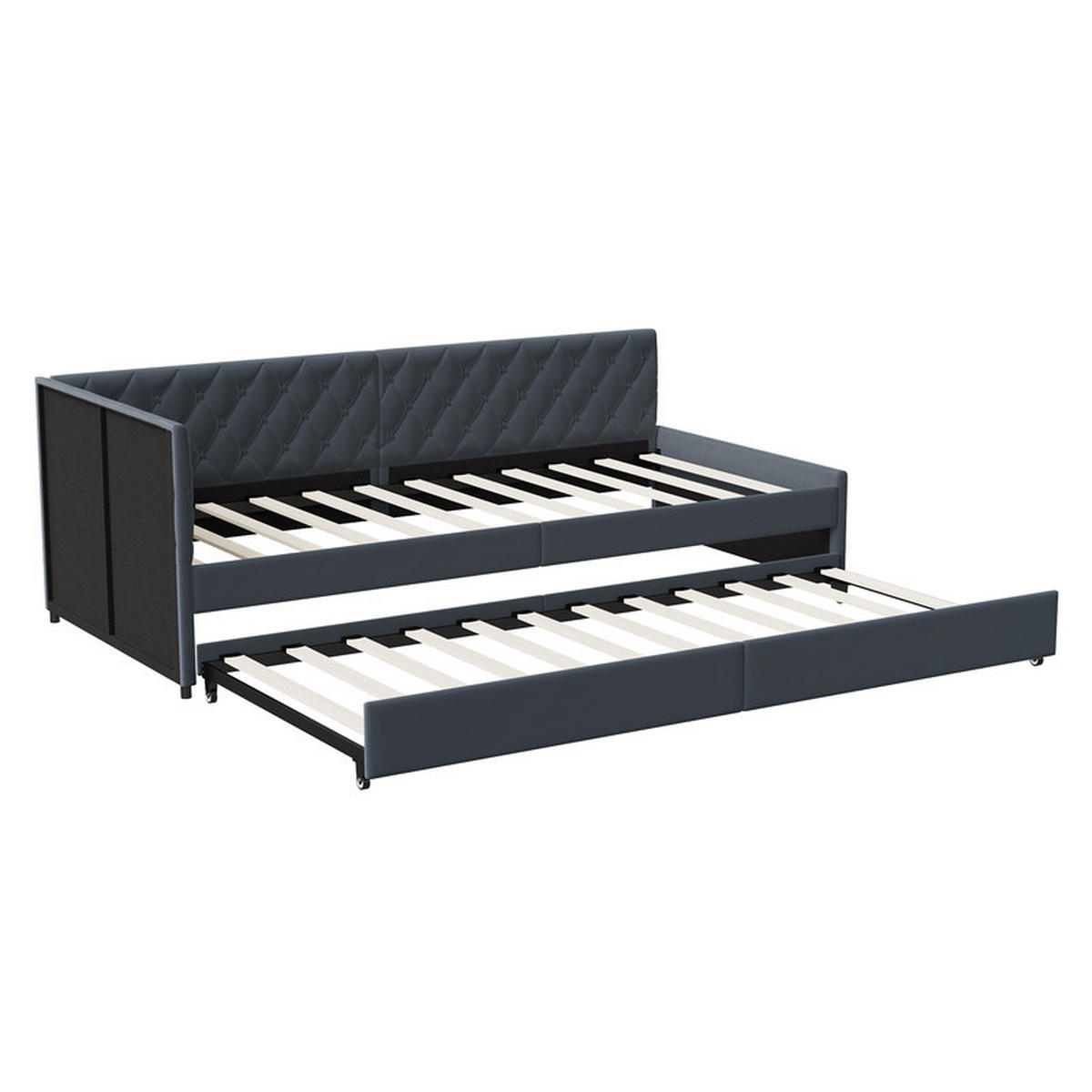 SCHLAFSOFA 90x200 cm, Samt Grau, Einzelbett ausziehbar, mit Lattenrost, ohne Matratze - Grau, Holz (90/200cm) - WoodenAura