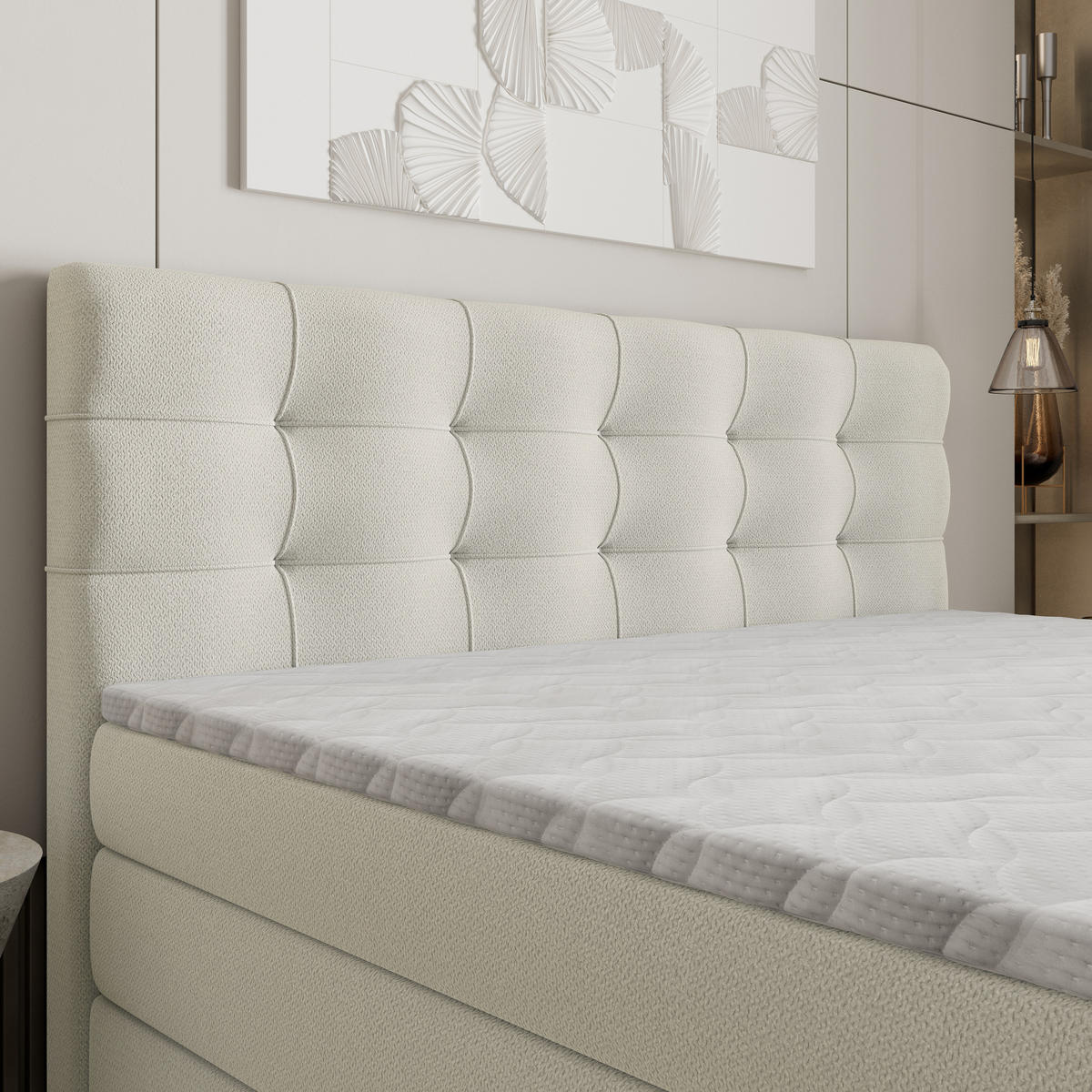 BOXSPRINGBETT AREZI 180x200 cm mit Matratze und Topper - Creme - Creme, Holz (180/200cm) - MASSENO