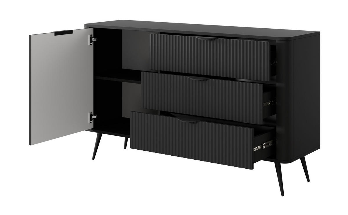 KOMMODE 138 cm Brando mit Schubladen, 1 Tür, Schwarz - Schwarz, Holz/Metall (138/81/38cm) - Emporius