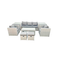 GARTENSET mit 3-SITZER SOFA,COUCHTISCH Polyrattan Hellgrau-Mix 7-Sitzer - Hellgrau/Grau, Glas/Kunststoff - Fimous
