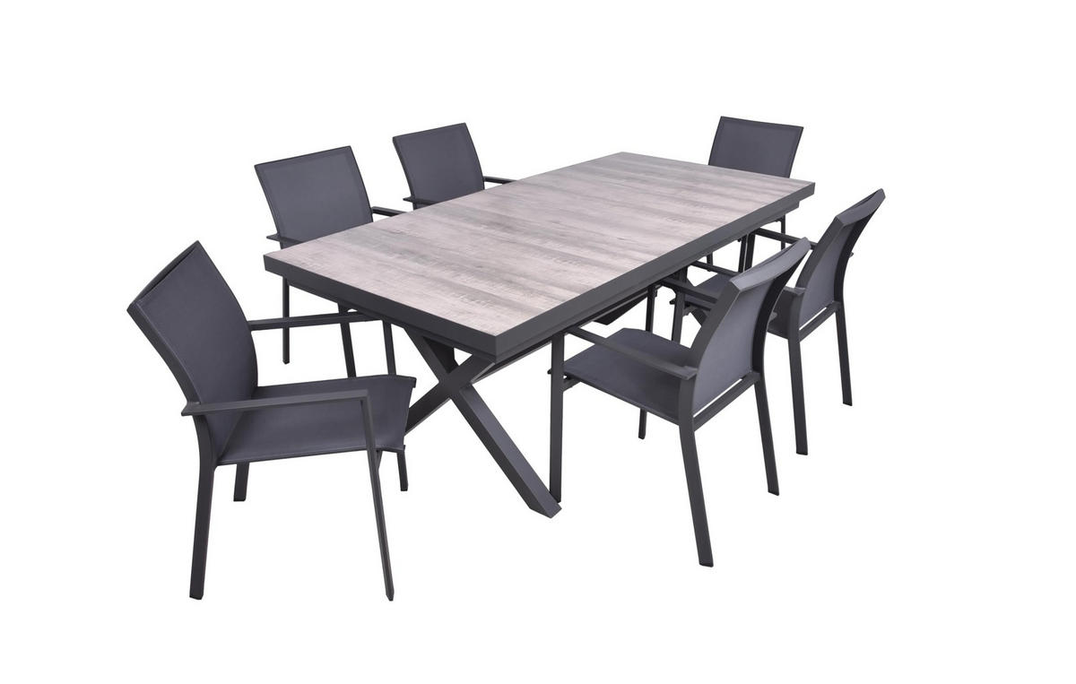 GARTEN-SITZGRUPPE Jana 7-teilig Gartenmöbel-Set - Grau, Metall - DELUKE