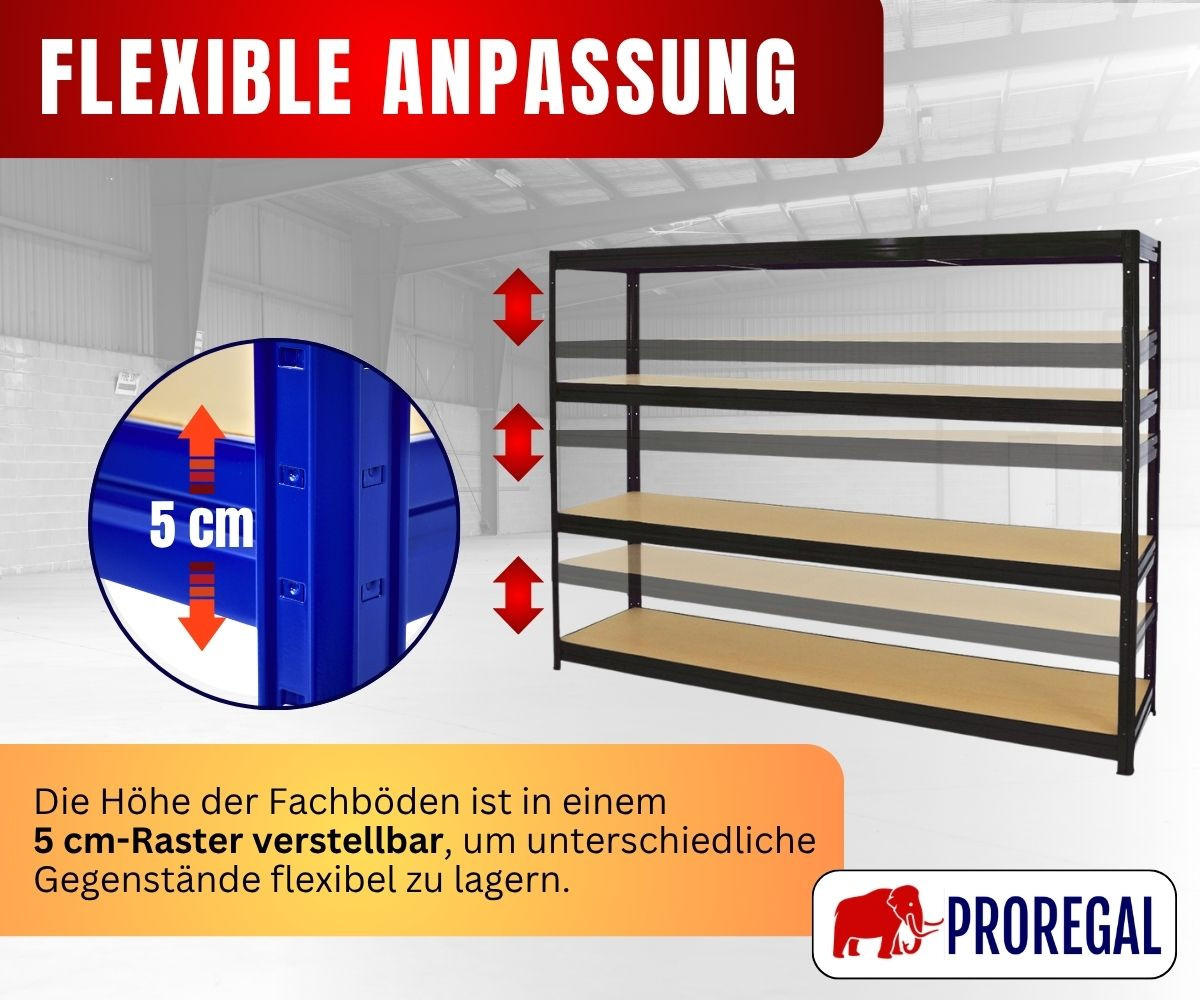 SCHWERLASTREGAL Dino 180x240x60 cm Fachlast 450kg Schwarz - Schwarz, Metall (240/180/60cm) - PROREGAL