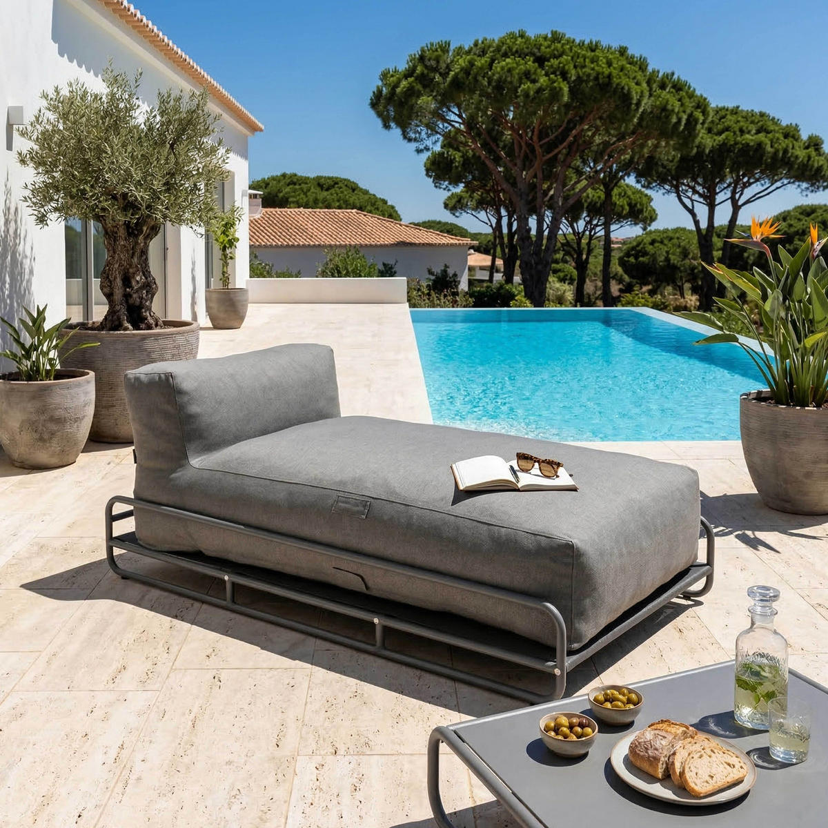 GESTELL für Chaiselongue, grau - Grau, Metall (94/30/171cm) - Oviala