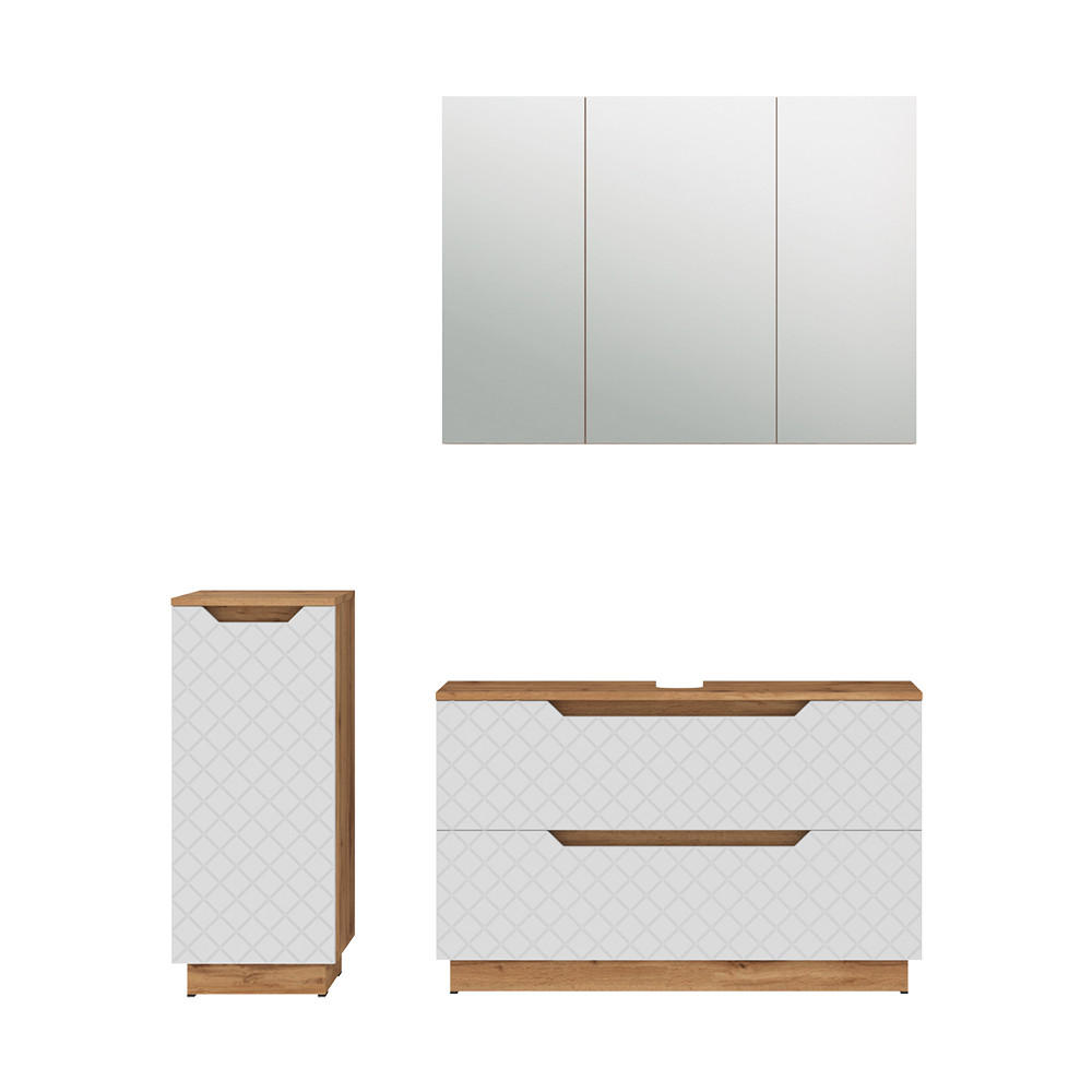 BADMÖBEL-SET Lotta Eiche/Weiß mit Kachelstruktur 3 Teile - Eichefarben/Weiß, Holzwerkstoff (99.4/62.5/32cm) - Vicco
