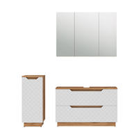 BADMÖBEL-SET Lotta Eiche/Weiß mit Kachelstruktur 3 Teile - Eichefarben/Weiß, Holzwerkstoff (99.4/62.5/32cm) - Vicco