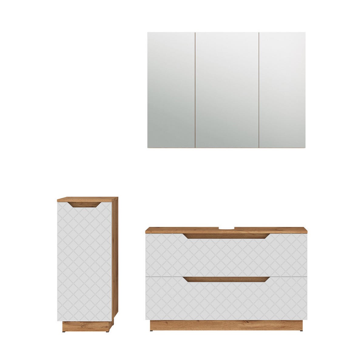 BADMÖBEL-SET Lotta Eiche/Weiß mit Kachelstruktur 3 Teile - Eichefarben/Weiß, Holzwerkstoff (99.4/62.5/32cm) - Vicco