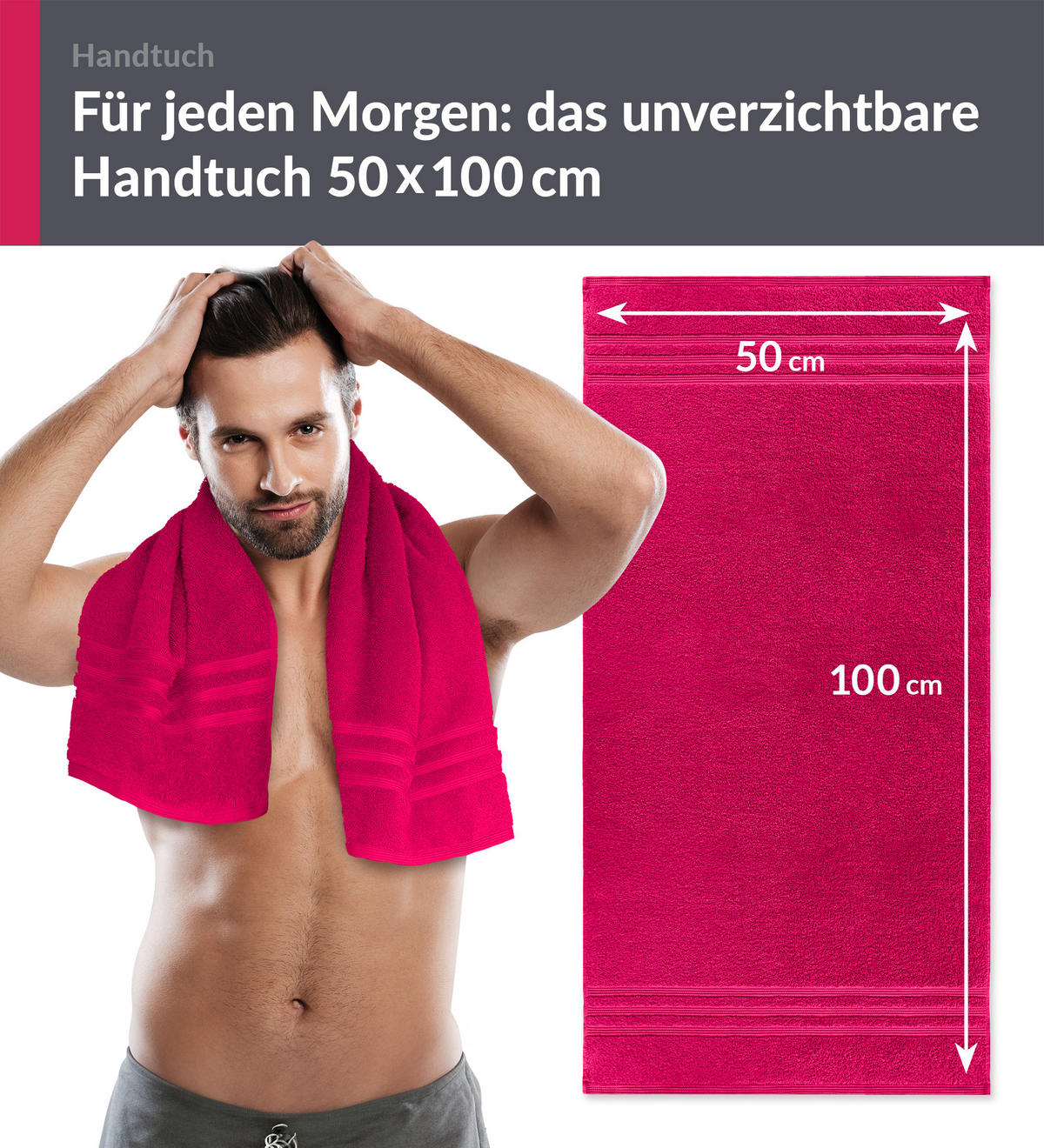 HANDTUCH 50x100 cm London Rhabarber Rot 4er Set - Pink, Textil (50/100cm) - Lashuma