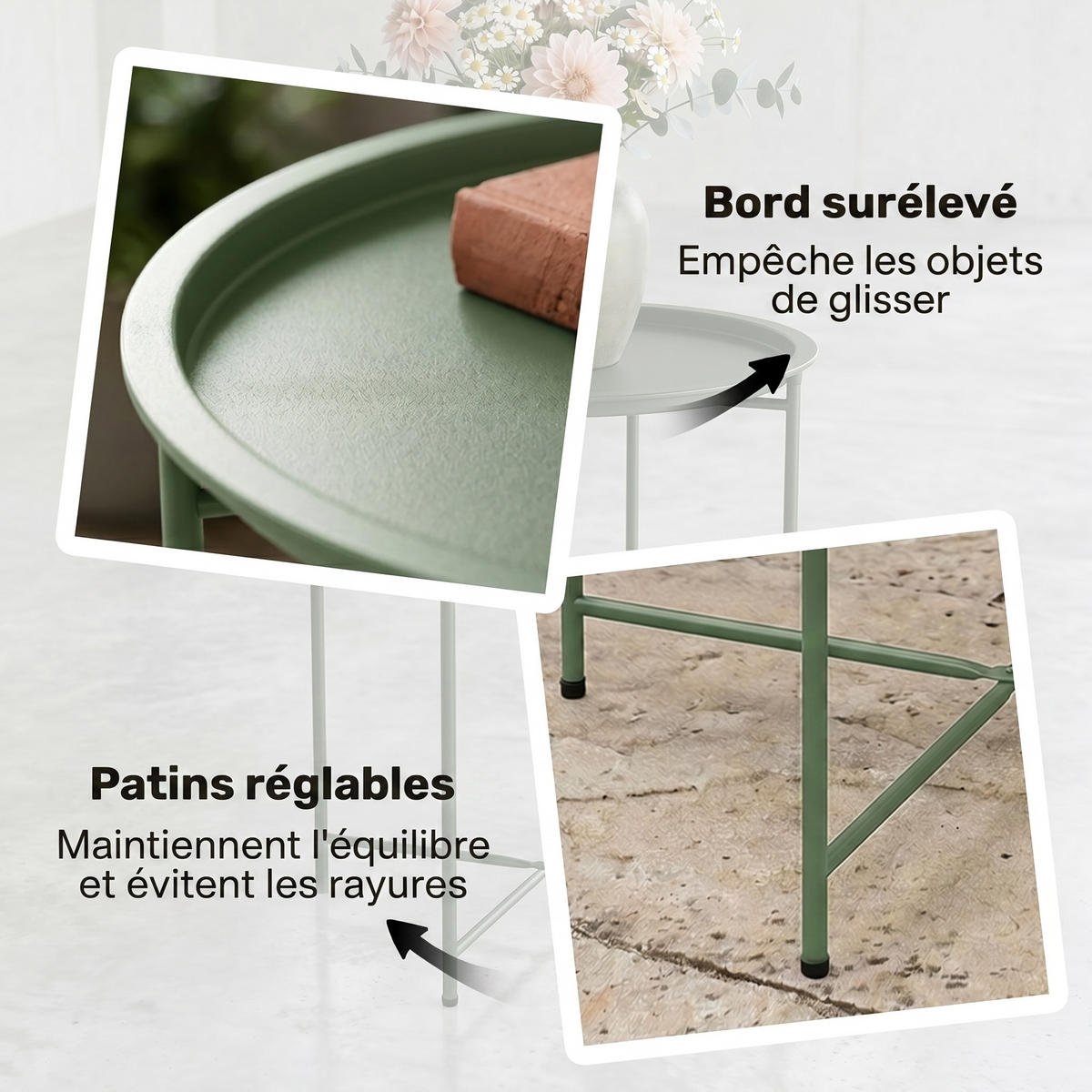 GARTENBEISTELLTISCH DE-14117 mit abnehmbarer Platte, Ø46 x 53 cm Grün - Grün, Metall (46/46/53cm) - ComfortXL