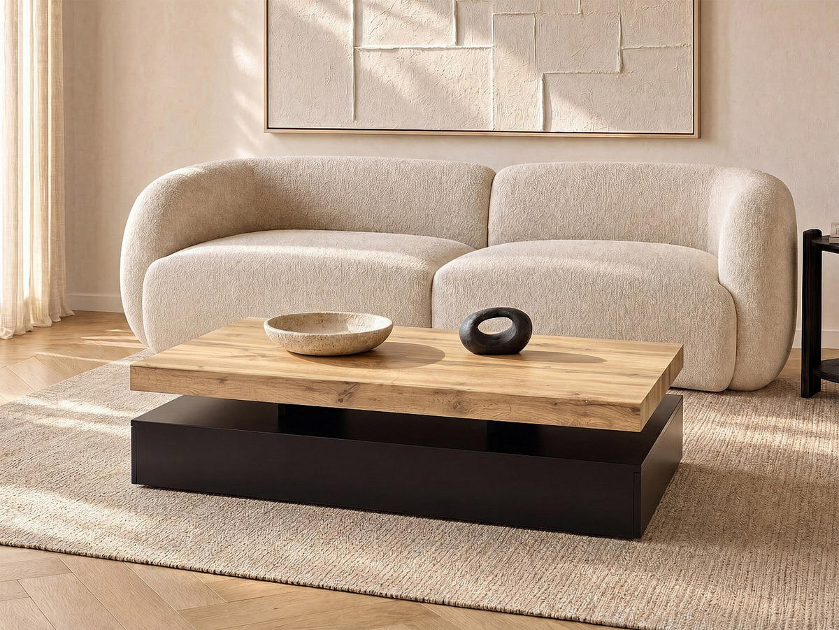 COUCHTISCH - 120 cm x 60 cm - holz - schwarz, naturfarben hell Felix - Schwarz/Naturfarben, Holz (60/120/35cm) - Vente-Unique