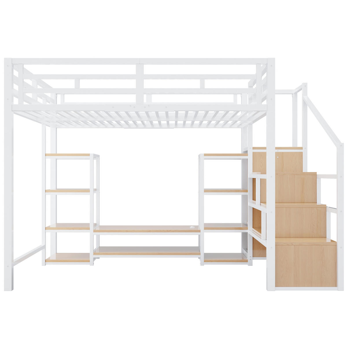 HOCHBETT 140/200 cm DE-01466, in Weiß, mit TV-Ständer, Steckdose und Sicherheitsleiter - Weiß/Naturfarben, Metall (140/200cm) - ComfortXL