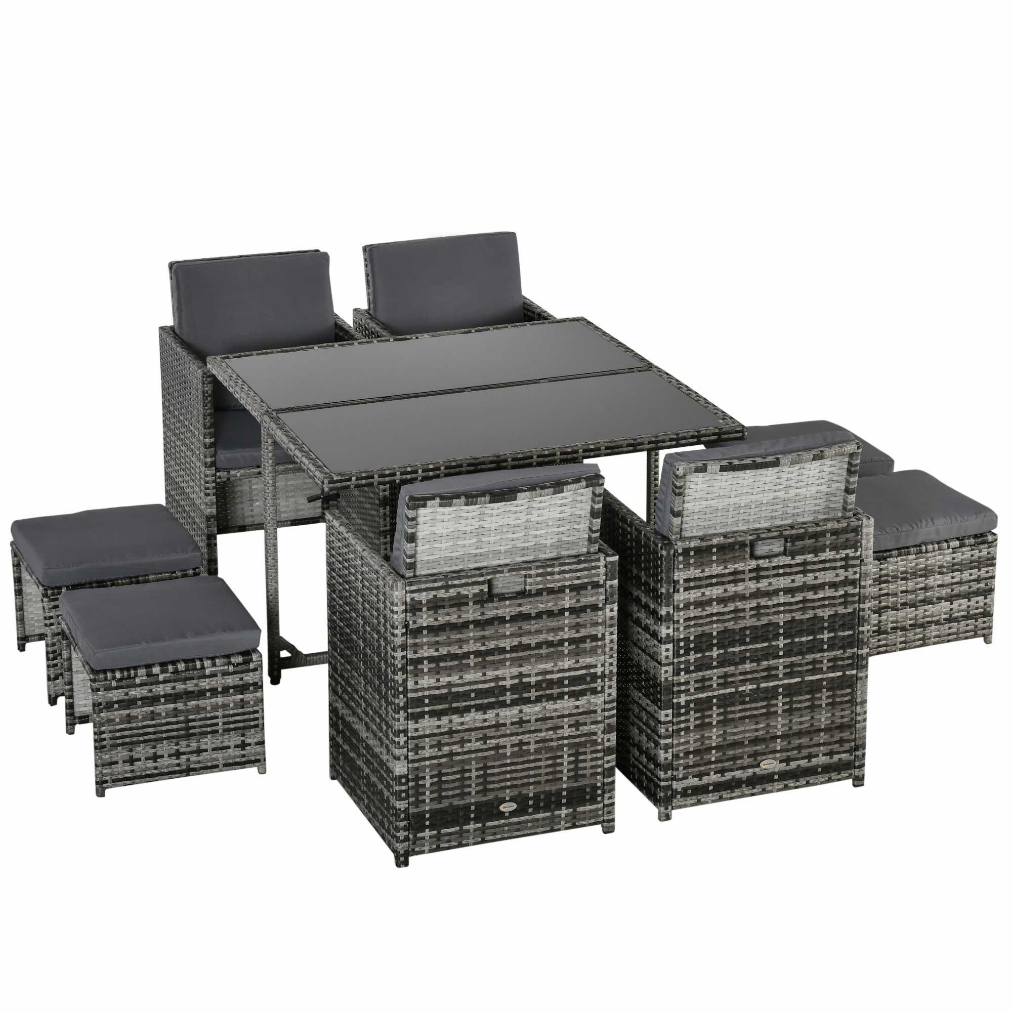 POLYRATTAN Gartenmöbel Rattan Gartenset inkl. Kissen Schwarz 109 x 109 x 72 cm - Dunkelgrau, Kunststoff - Outsunny