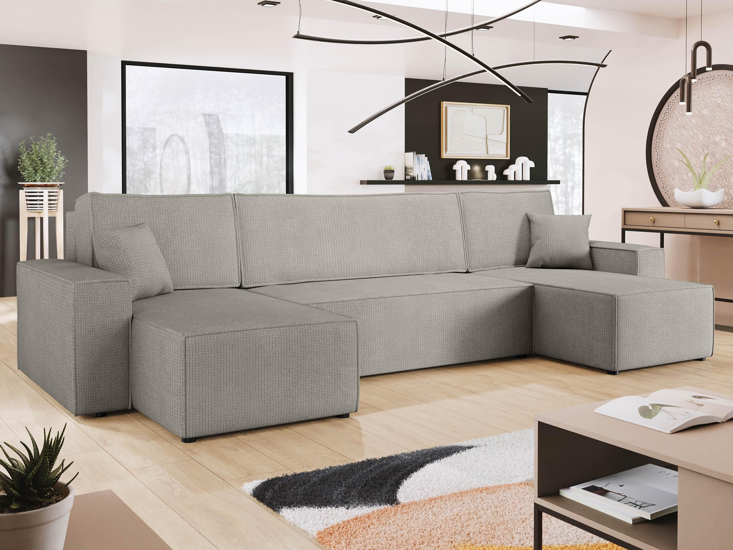 WOHNLANDSCHAFT Karl U - Hellgrau/Schwarz, Holz/Kunststoff (312/82/145cm) - MIRJAN24