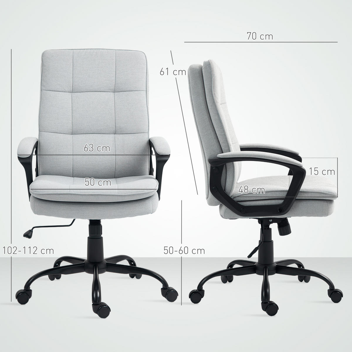 BÜROSTUHL Ergonomischer Schreibtischstuhl mit Wippfunktion Höhenverstellbar Grau - Grau, Textil (63/112/70cm) - HOMCOM