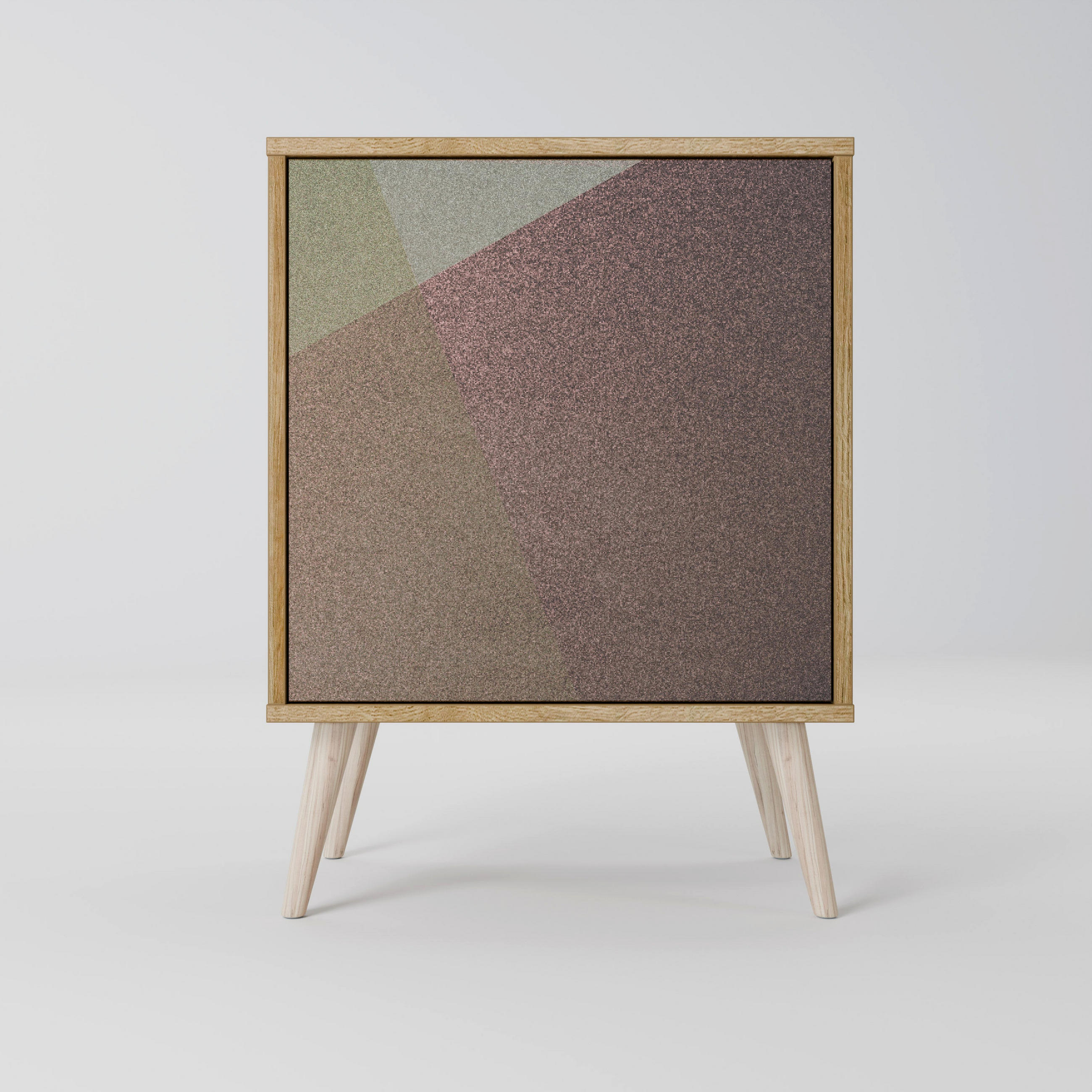SIDEBOARD BEIGE GEOMETRY, Eichefarben, 57,5x42x77,5 cm, Schräge Buchenholzfüße - Eichefarben/Buchefarben, Holzwerkstoff/Buchenholz (57.5/77.5/42cm) - SpaceRebels