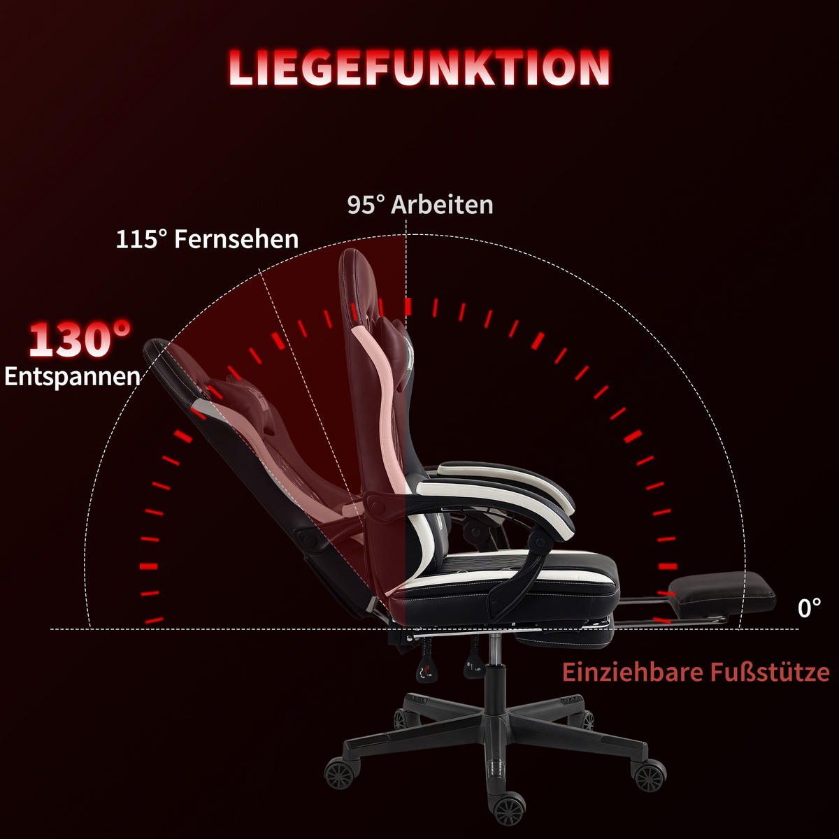 GAMING-STUHL Ergonomisch mit Lendenwirbelstütze, Fußstütze Grün - Schwarz, Kunststoff (64/128/65cm) - HOMCOM