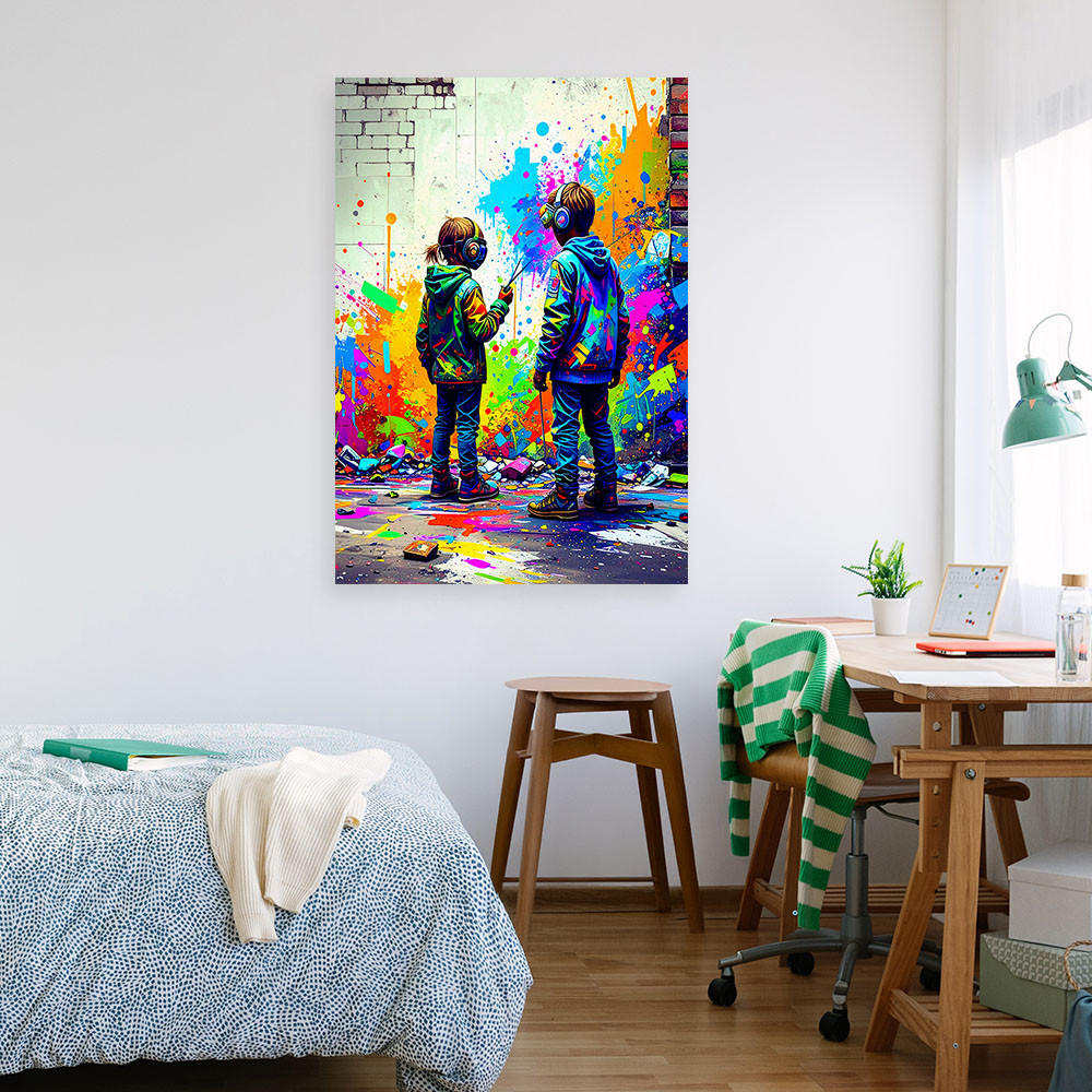 LEINWANDBILD Graffiti Street Art Bunt Abstrakt 80x120cm - Multicolor, Textil (80/120cm) - Feeby