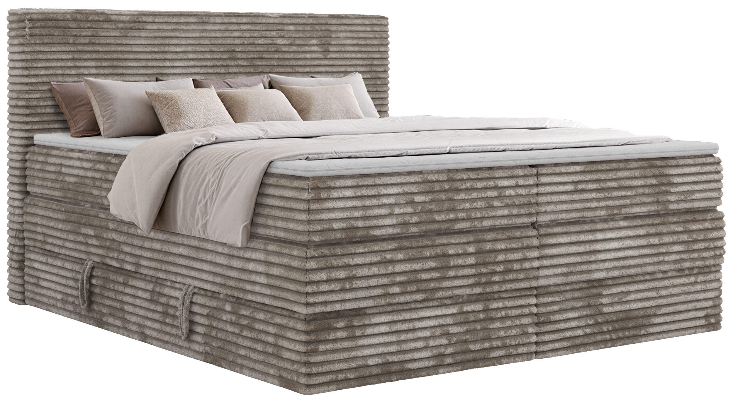 BOXSPRINGBETT TILION KING 200/200 - Hellbraun Cord - Topper T25 - H4 - Hellbraun/Schwarz, Kunststoff/Textil (200/200cm) - MKS